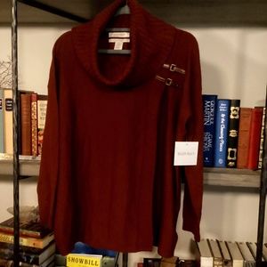 Ellen Tracy 100% extra fine merino wool sweater w/ leather detail, rust colored